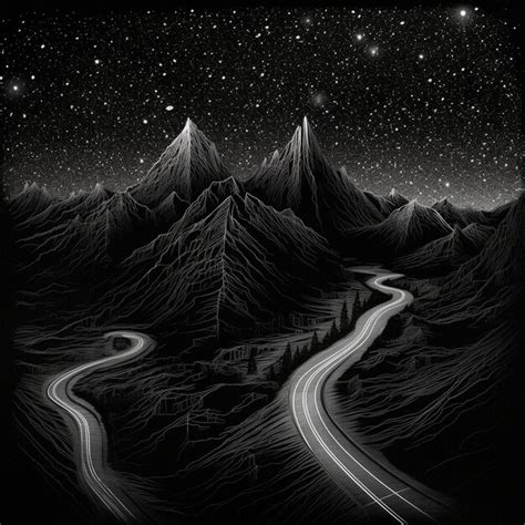 Premium AI Image | a black and white drawing of a road with a road and ...