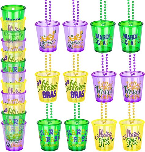 Homgaty 12pcs Mardi Gras Shot Glass Beaded Necklaces Plastic Mardi Gras Mug Shot