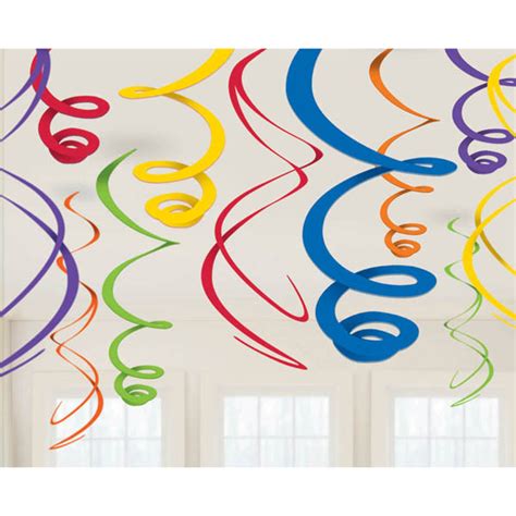 Primary Colours Hanging Swirls Pk 12 Hanging Swirl Decorations