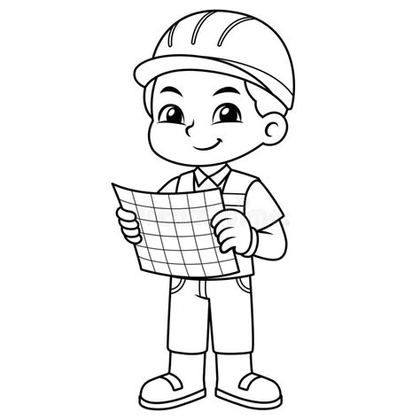 Arquitecto Niño Mira Al Plan De Trabajo Bw Stock de ilustración