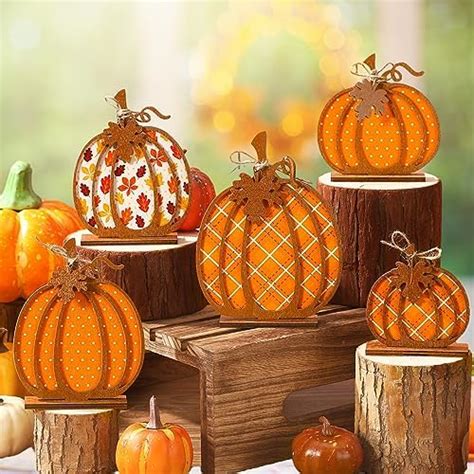 Ferraycle 5 Pieces Thanksgiving Pumpkin Decor Fall Table