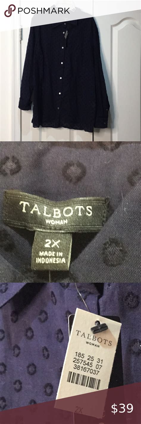 Talbots 2x Navy Cotton Swiss Dot Blouse NWT Talbots Swiss Dot Tops