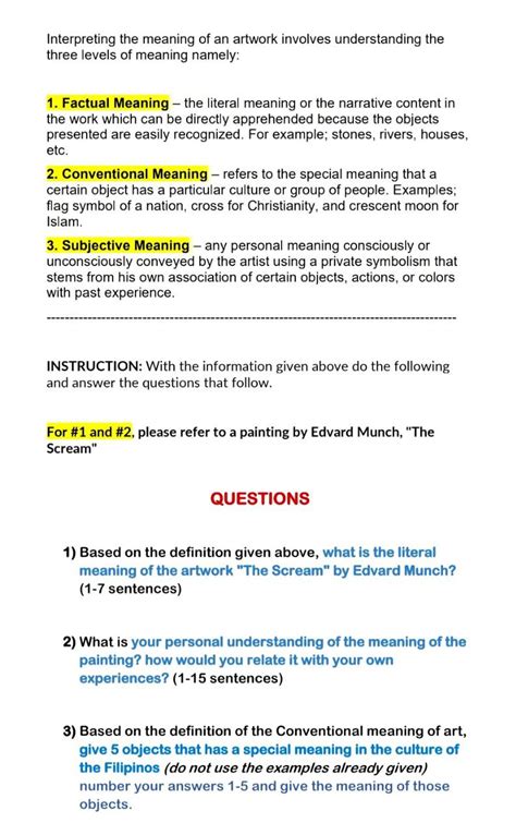 [solved] Art Appreciation 1 Factual Conventional And Subjective Meaning Course Hero