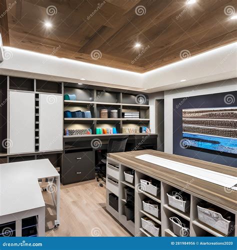 A Creative and Organized Craft Room with Ample Storage, a Large Work ...
