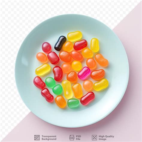 Premium PSD | Colorful gummy bear jelly beans on dark dish