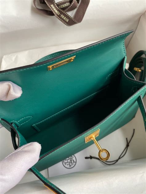 Replica Hermes Kelly Mini Ii Sellier Handmade Bag In Malachite Epsom