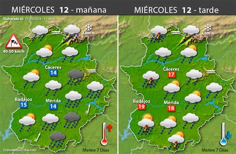 Previsión meteorológica en Extremadura Días 12 13 y 14 de octubre