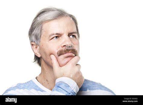 Portrait Of Thoughtful Mature Caucasian Man Isolated On White
