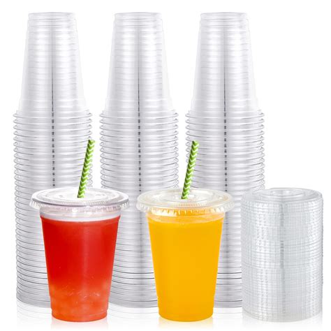 Amazon Lilymicky 200 Sets 10 Oz Clear Plastic Cups With Flat Lids