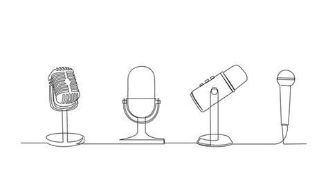 Premium Vector Continuous Line Drawing Of Vector Wired Microphone Icon