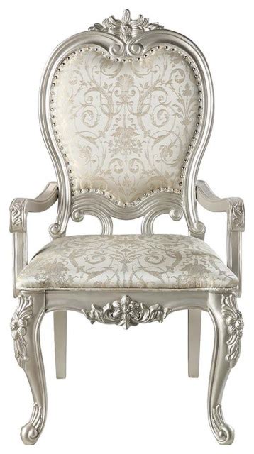 Acme Bently Arm Chair Set 2 Fabric And Champagne Finish Victorian Dining Chairs By Amoc