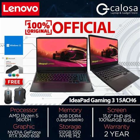 Jual Lenovo IdeaPad Gaming 3 15ACH6 Ryzen 5 5600H 8GB 16GB 512SSD