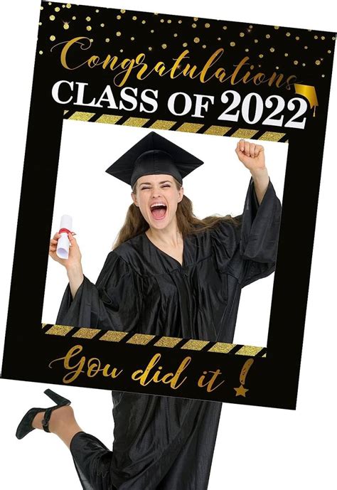 2023 Large Size Graduation Selfie Photo Frame Black And Gold Glitter