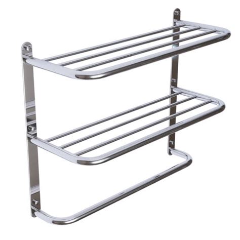 2 Tier Wall Mounted Towel Rack Bathroom Hotel Rail Holder Storage Shelf