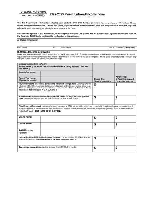 Fillable Online Parent Untaxed Income Form For Tax Year