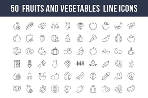 Premium Vector Fruits And Vegetables Line Icons