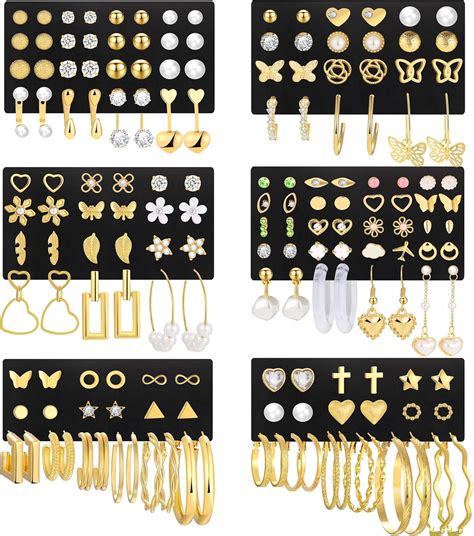 84 Pairs Gold Stud Earrings Set For Women Multipack