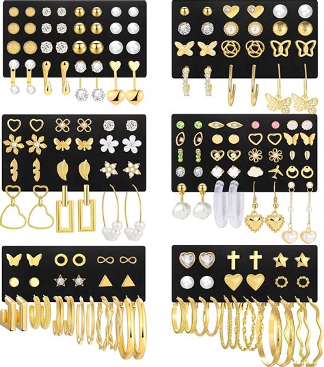 Pairs Gold Stud Earrings Set For Women Multipack Fashion Pearl