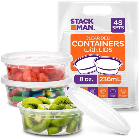 Stack Man Plastic Food Storage Containers With Lids 48 Sets 8 Oz