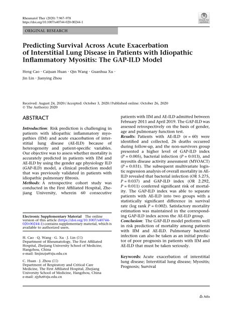 PDF Predicting Survival Across Acute Exacerbation Of Interstitial