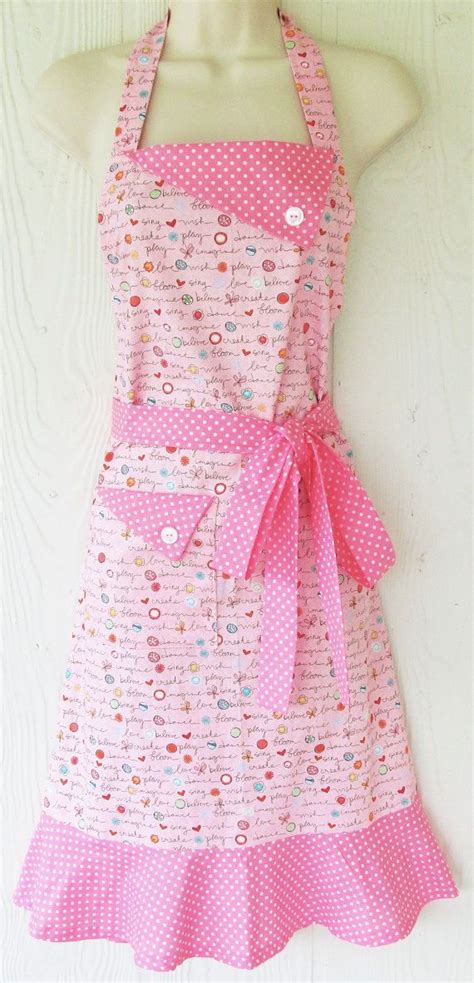 Cute Pink Apron Pink Polka Dots 50s Vintage Style Womens Full