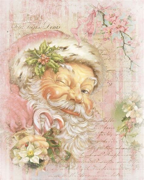 A Painting Of Santa Claus With Flowers And Candy Canes On Its Head