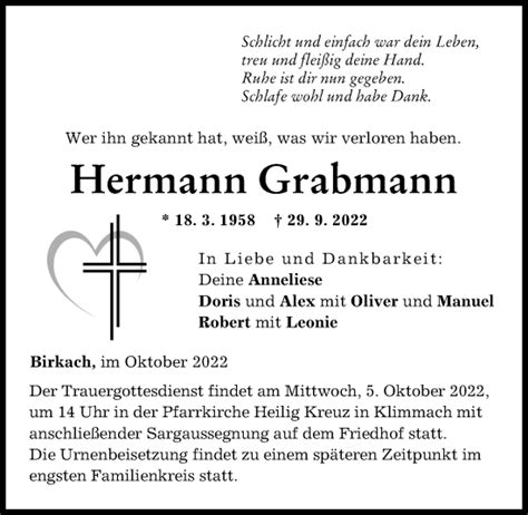 Traueranzeigen Von Hermann Grabmann Augsburger Allgemeine Zeitung