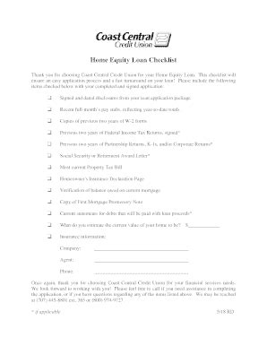 Fillable Online Home Equity Loan Checklist Coastccu Org Fax Email