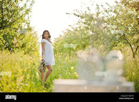 Pregnant Gorgeous Brunette Woman Stock Photo Alamy