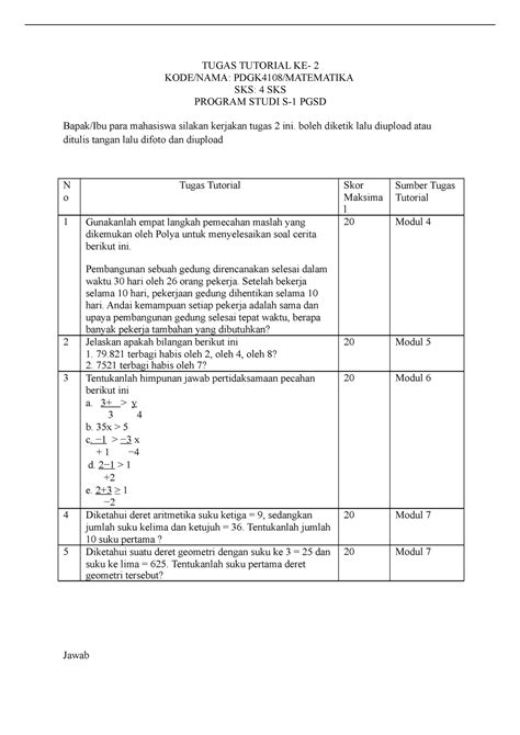 Tugas Mtk Sadsadas Tugas Tutorial Ke Kode Nama Pdgk