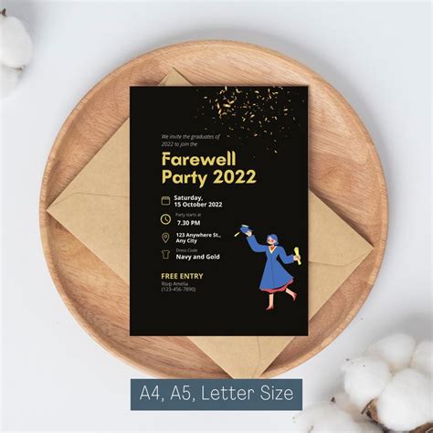 A Farewell Party Poster On A Wooden Plate Next To Cotton Balls