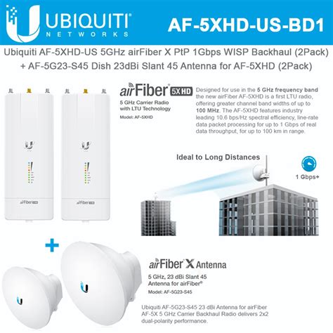 Ubiquiti AirFiber 5XHD 2PACK AF 5XHD 5GHz PtP W 2x AirFiber X Dish