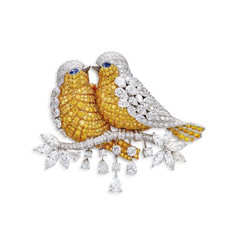 Lovebirds Diamond And Sapphire Brooch Lovebirds