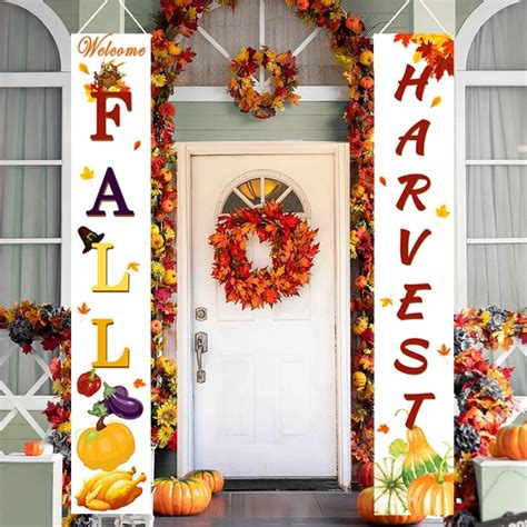 Fall Thanksgiving Porch Sign Banner Autumn Pumpkin Scarecrow Maple