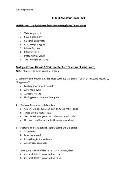 Intro Ethics Midterm F Phil Midterm Exam F Definitions Use