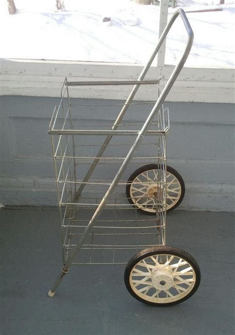 Vintage Shopping Cart Folding Wire Metal Pull Cart Grocery Cart Basket