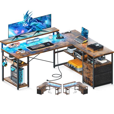 Buy ODK L Shaped Gaming Desk With Power Outlets LED Stripe