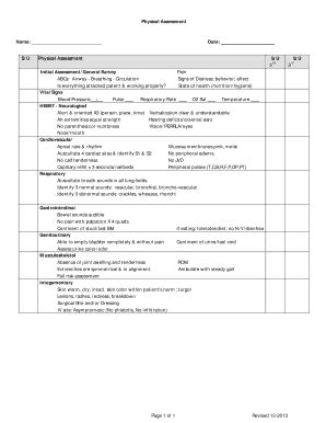 Fillable Online Austincc Name Date Su Physical Assessment Su Su