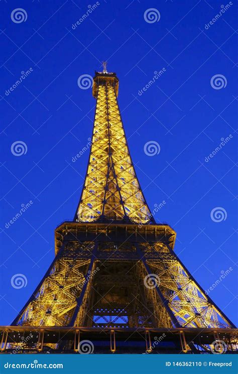 Illuminated Eiffel Tower At Night Paris Editorial Image Image Of