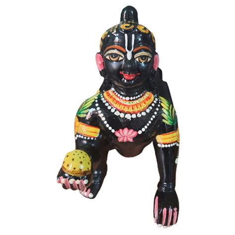 Golden Gold Plated Krishna 10 Inch Brass Black Laddu Gopal Statue