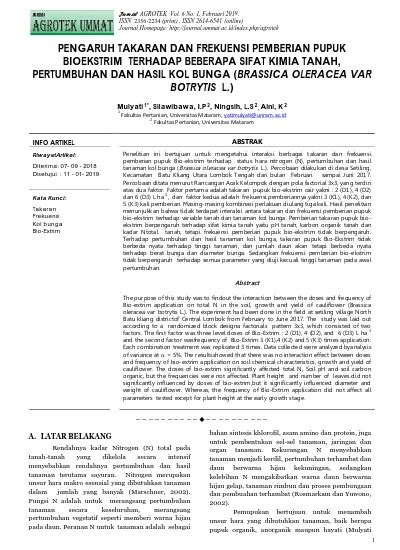 Pengaruh Takaran Dan Frekuensi Pemberian Pupuk Bioekstrim Terhadap