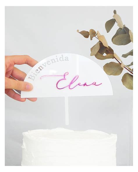 Cake Topper Personalizado Bienvenida Abanico Nombre Marmarina