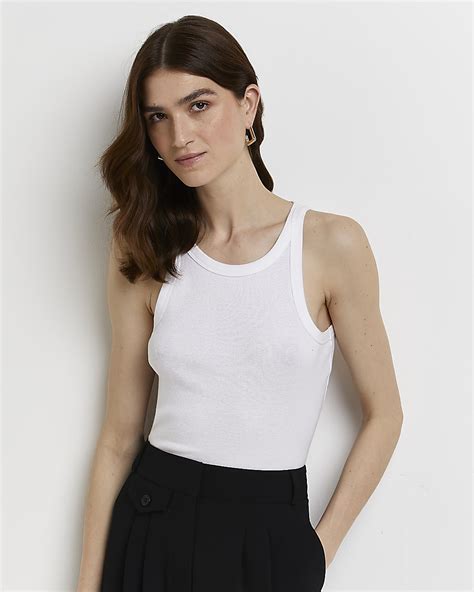 White Ribbed Racer Vest Top River Island