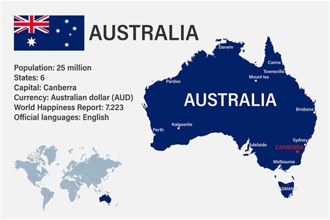 Highly Detailed Australia Map With Flag Capital And Small Map Of The