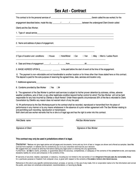 Sex Act Contract Form Printable Pdf Download