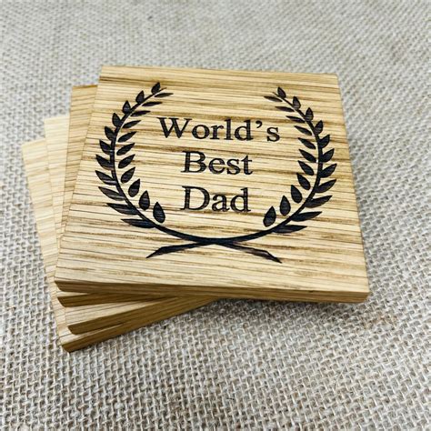 Worlds Best Dad Coaster Engraved Solid Oak Cast And Wood Cast And Wood