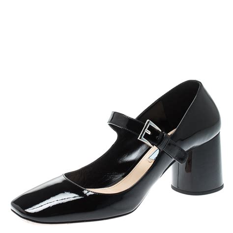 Prada Black Patent Leather Mary Jane Block Heel Pumps Size Prada