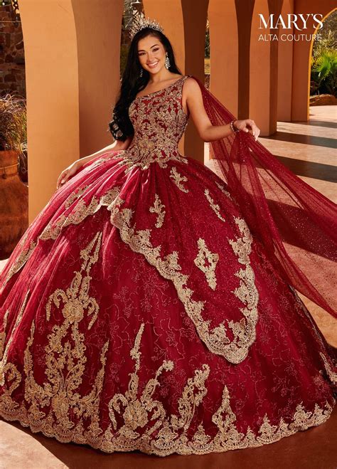 Glitter Cape Quinceanera Dress By Alta Couture Mq W Burgundy