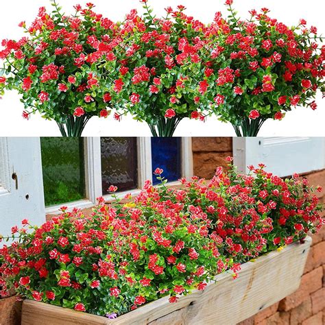 Sinhoon Pack Uv Resistant Outdoor Artificial Flowers Bulk Faux