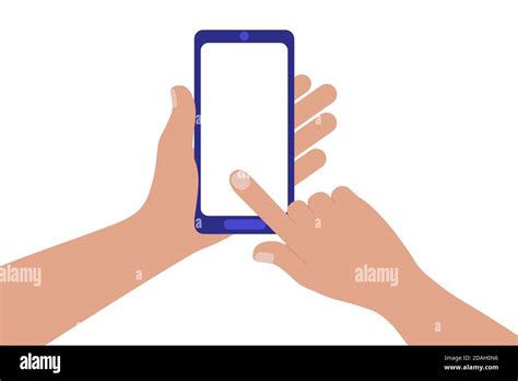 Hand Holding Mobile Phone And Forefinger Touching Empty White Screen